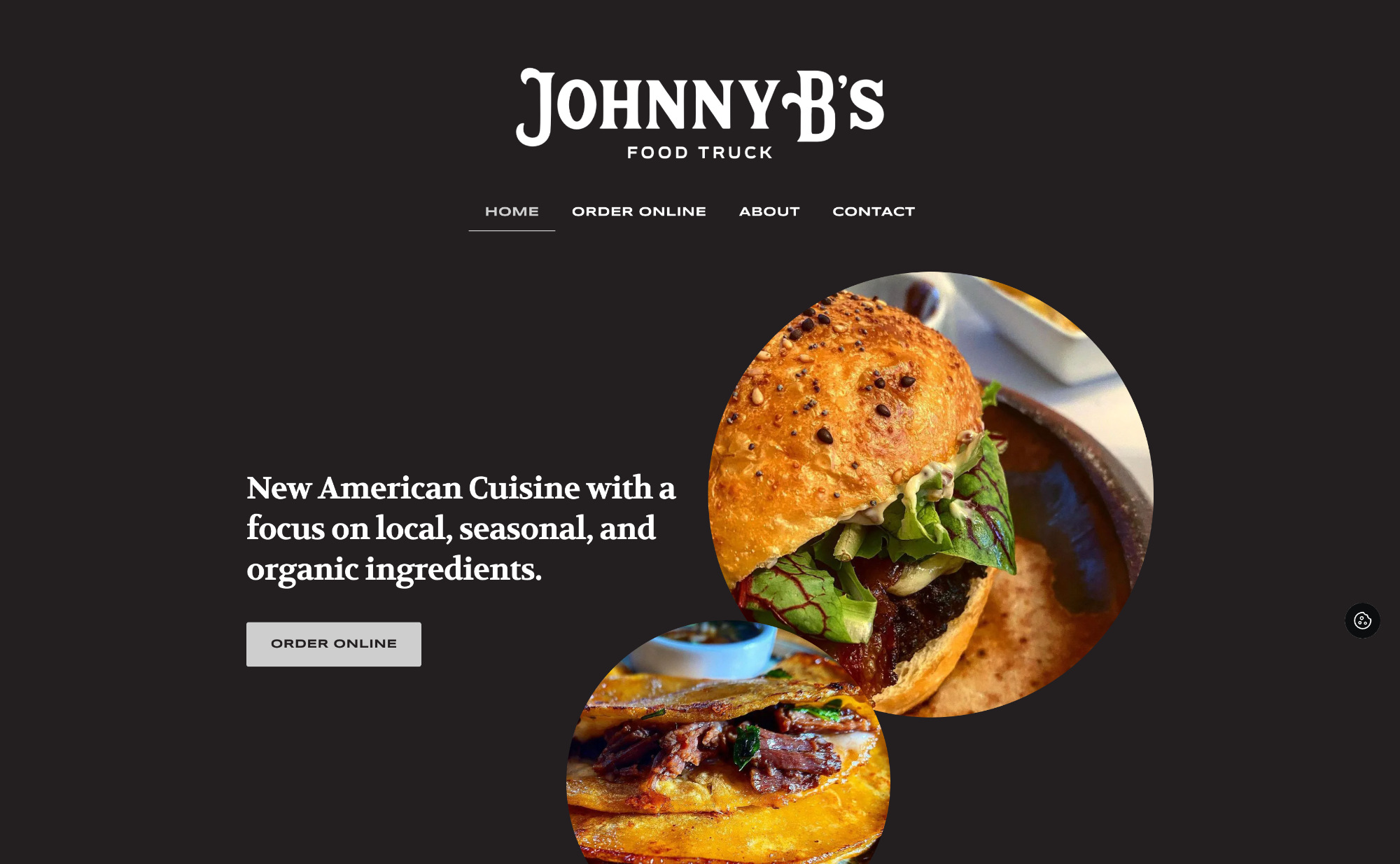 Screenshot of a food truck website.