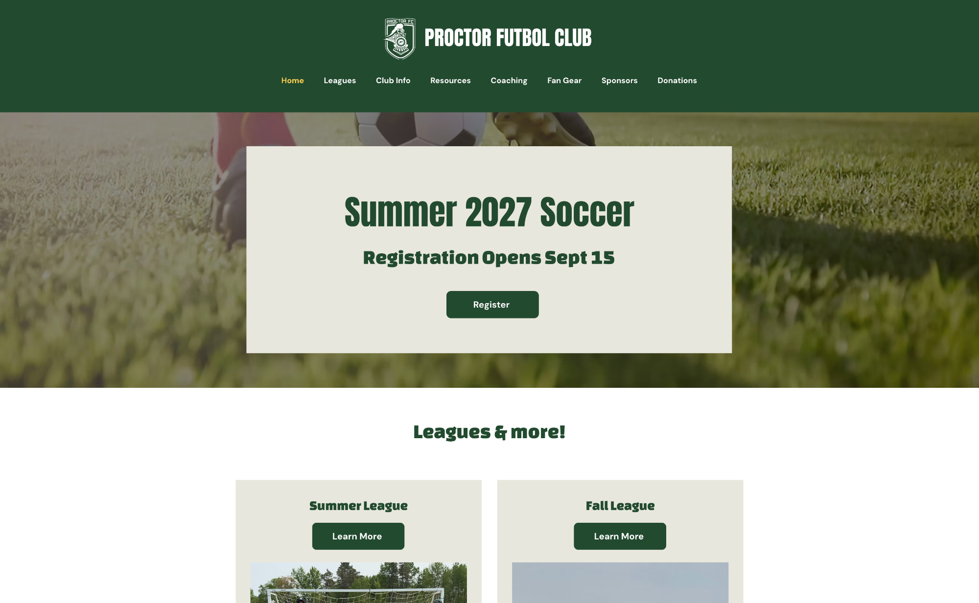 Screenshot of a youth soccer website.
